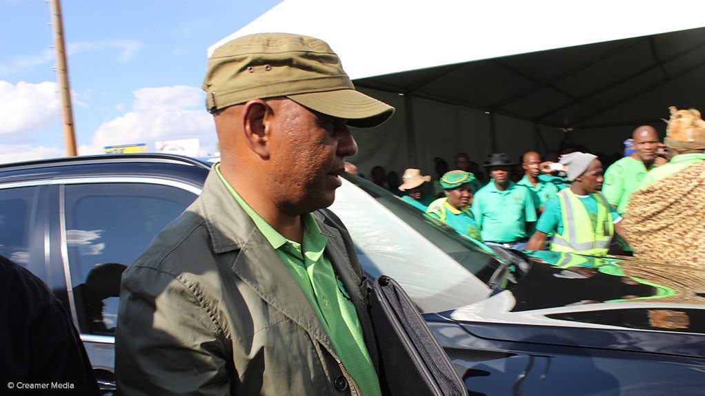 Association of Mineworkers and Construction Union president Joseph Mathunjwa arriving at a May Day rally
