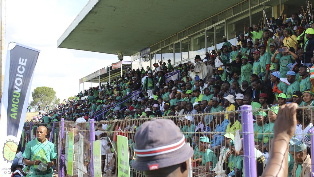 DRAWING THE CROWDS A crowd of around 8 000 supporters gathered during at the Griffons Rugby Stadium, in Welkom, in the Free State for AMCU’S May Day celebration rally