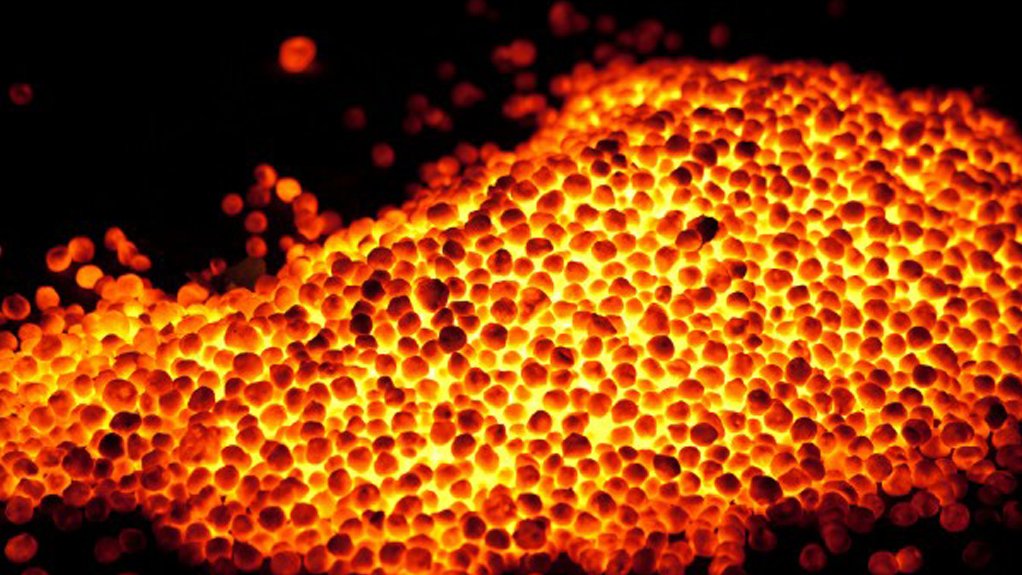 Iron-ore pellets in a kiln