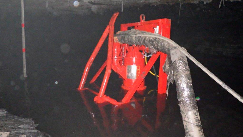The skid mounted HIPPO Flameproof Submersible Slurry Pump System in underground operation in a typical coal mine
