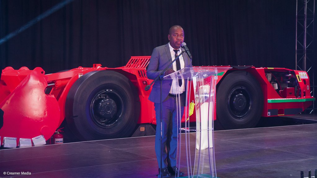 Ekurhuleni mayor Mzwandile Masina addresses guests during the opening of Sandvik’s new production unit, in Boksburg on the East Rand