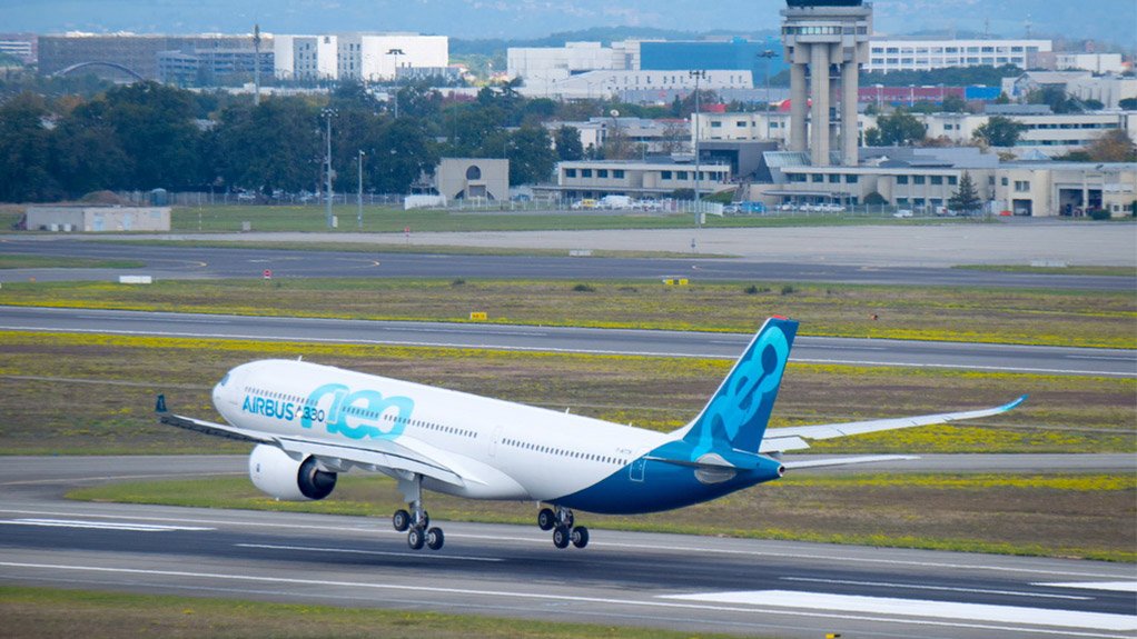 The A330-900 lands at the end of its maiden flight