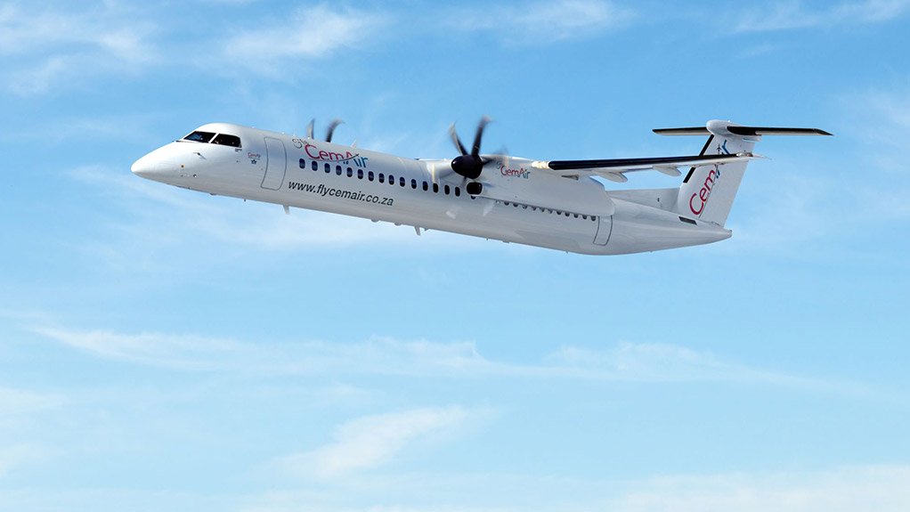 A Bombardier Q400 in CemAir colours