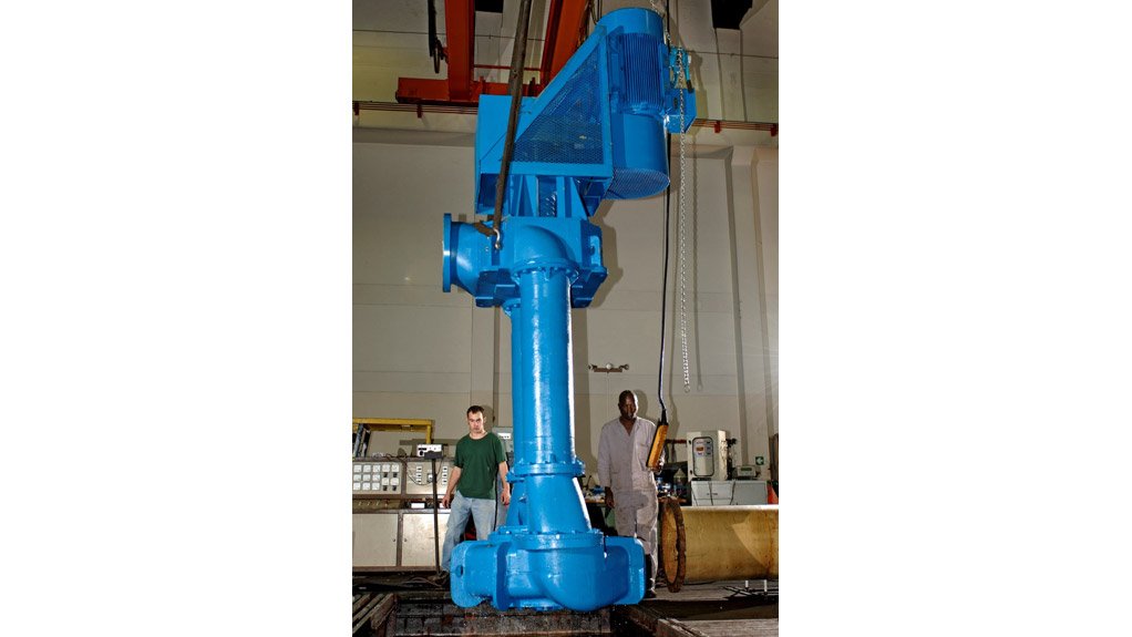 The largest vertical spindle froth slurry pump in the world designed 
and manufactured in South Africa for a phosphate plant in Russia