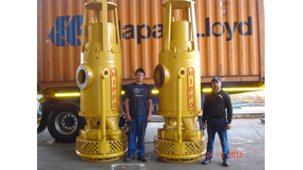 The first two HIPPO submersible slurry pumps that were designed, developed and manufactured in South Africa to be exported to the oil sands mines in Canada