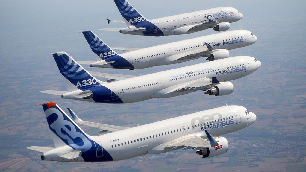 The Airbus range: from front to back: the A320neo, the A330, the A350-900 and the A380