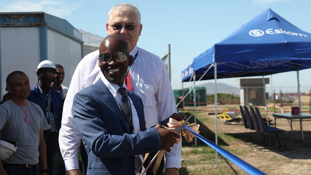 Koeberg power station manager Velaphi Ntuli and Eskom chief nuclear office Dave Nicholls at the launch of the power station's temporary desalination plant.
