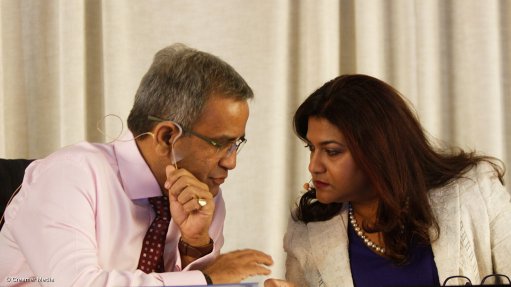 AngloGold CEO Srinivasan Venkatakrishnan confers with CFO Christine Ramon