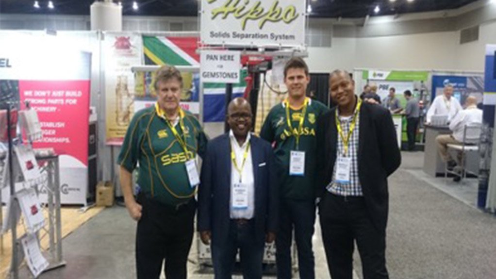 The South African Consul General, Mr. Nyameko Goso and Mr. Reginald Ncamane 
visiting the HAZLETON PUMPS stand at the CIM 2016 in Vancouver.
