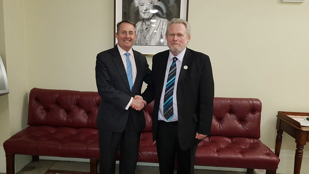 UK secretary of state for dti Dr Liam Fox and Trade and Industry Minister Rob Davies