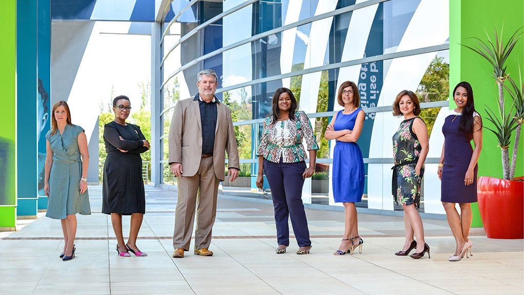 From left to right :  Hayley van der Merwe, Nangamso Mankai, Anton Boshoff (CEO), Rhulani Matshidze, Sulette van Graan, Fatima Collins, Rineshree Naicker