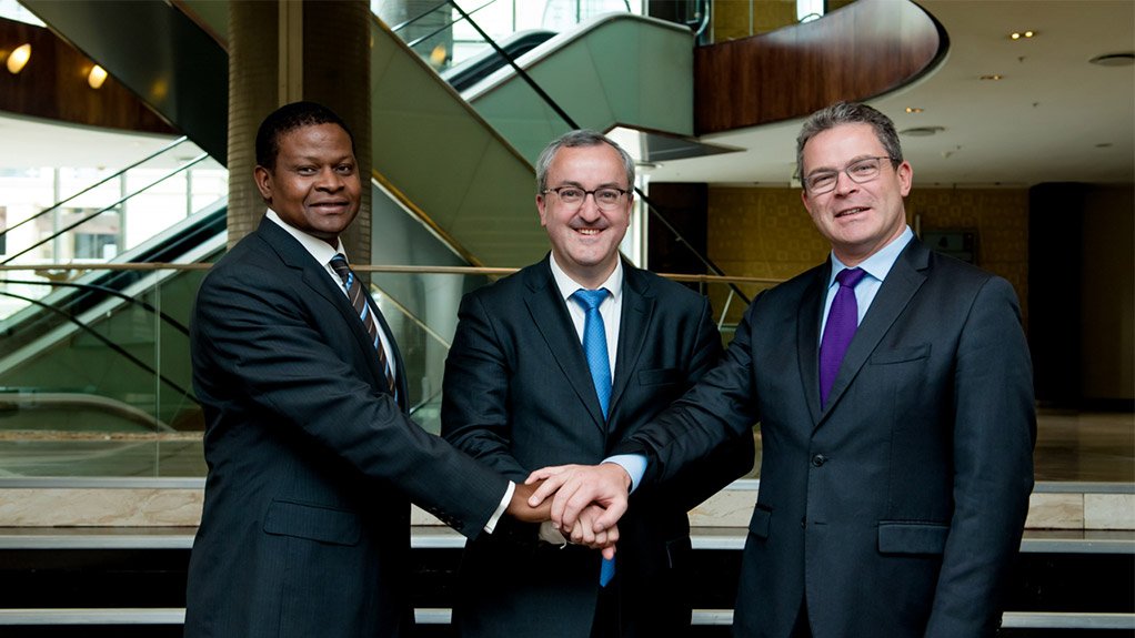 (Left to Right) Mjisa Investments Director Sam Bhembe, TMH International CEO Martin Vaujour and TMH Africa CEO Jerome Boyet