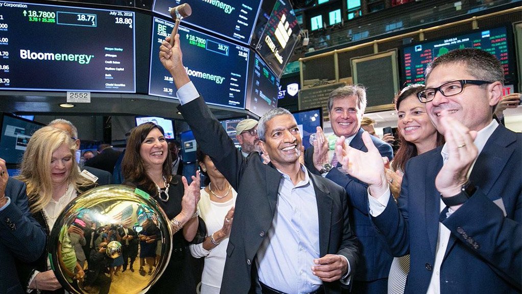 Bloom Energy CEO and founder KR Sridhar ringing bell at New York Stock Exchange