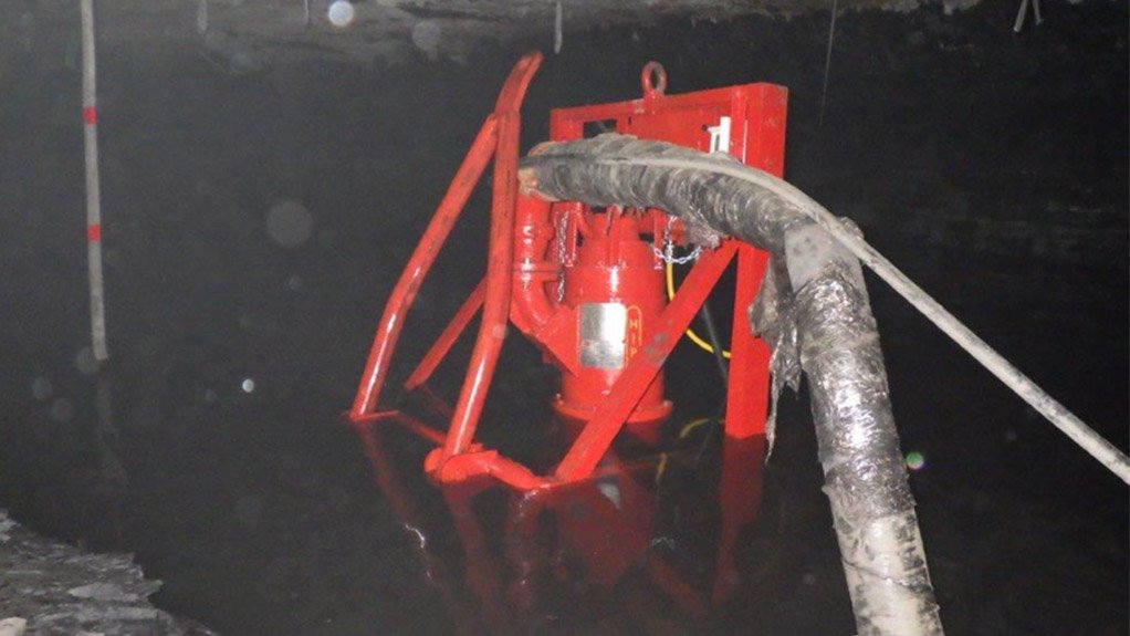 The skid mounted HIPPO Flameproof Submersible Slurry Pump System® in underground operation in a typical coal mine
