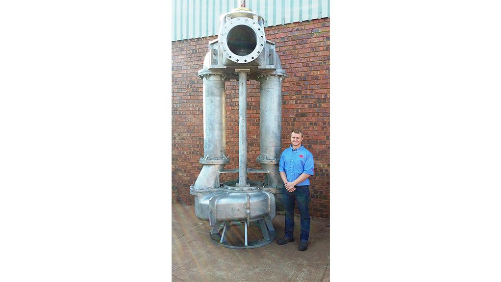 MASSIVE The duplex stainless steel pump was designed and manufactured to pump contaminated tailings dam water back to the processing plant 