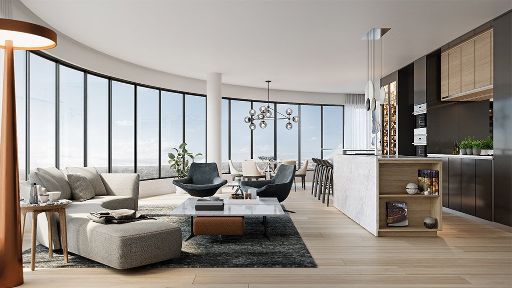 Artist's impression of the Ellipse Waterfall penthouse living room