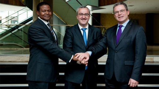 Mjisa Investments director Sam Bhembe, TMH International CEO Martin Vaujour and TMH Africa CEO Jerome Boyet