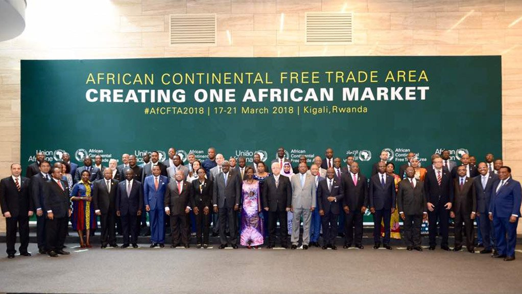 POLITICAL WILL: African leaders assembled before a banner proclaiming the aim of the Kigali Summit: the creation of the AfCFTA