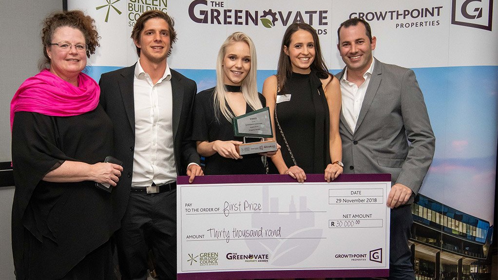 The winning UCT team in the Greenovate Property Awards category comprised Michael Inskip, Samantha Johnson and Morgan Knowles, supervised by Saul Nurick and Karen Le Jeune