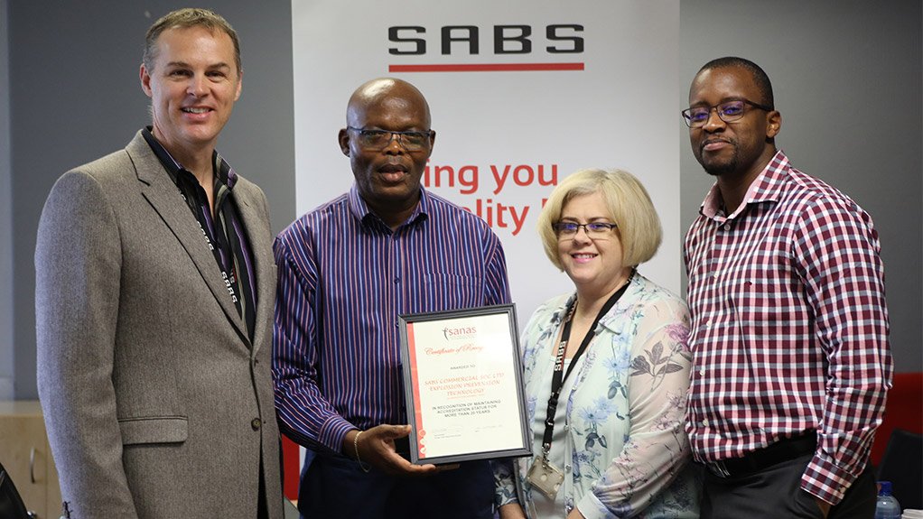 Johan Louw, Executive: Laboratory Services; Duke Nene, Manager Explosion Prevention Technology; Hanli Hendriksz, Quality Manager and Sihle Qwabe, Senior Manager Electro-technical Engineering 
