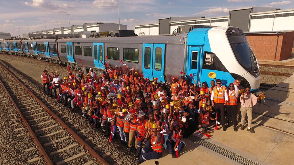 The first South African-built X’trapolis Mega commuter train on its way to the Wolmerton depot