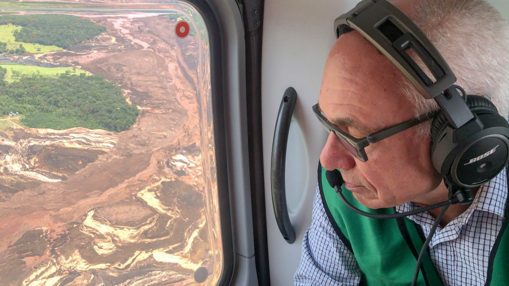 Vale CEO Fabio Schvartsman flies over Brumadinho after the dam wall collapse.