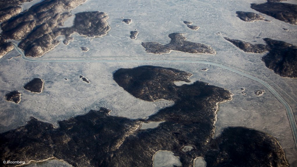 An ice road connecting Yellowknife and the Diavik diamond mine, in the Slave region of the Northwest Territories.