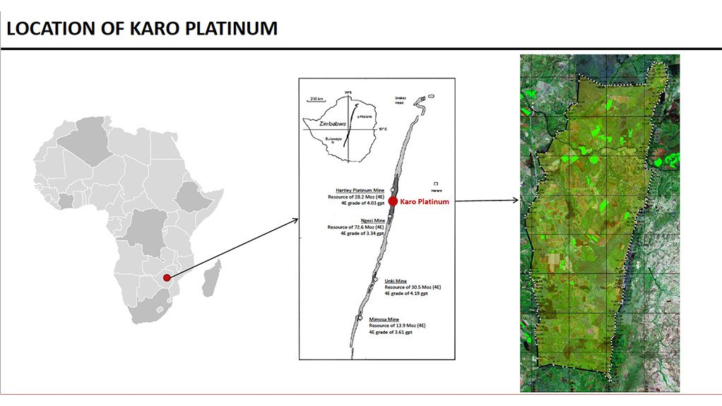 IDEAL LOCATION The project is located on Zimbabwe’s Great Dyke and is estimated to contain a potential resource of some 96-million ounces, at 3.2 g/t platinum, palladium, rhodium and gold