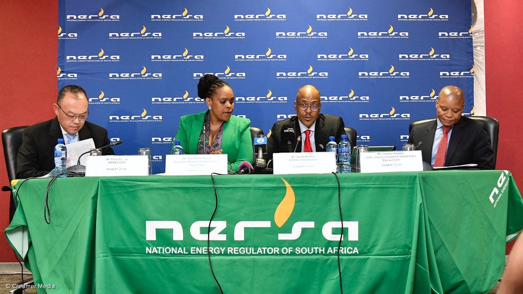 Nersa CEO Chris Forlee, Nersa regulatory member for electricity and piped gas Nomfundo Maseti, Nersa chairperson Jacob Modise and Nersa communications head Charles Hlebela