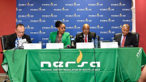 Nersa CEO Chris Forlee, Nersa regulatory member for electricity and piped gas Nomfundo Maseti, Nersa chairperson Jacob Modise and Nersa communications head Charles Hlebela