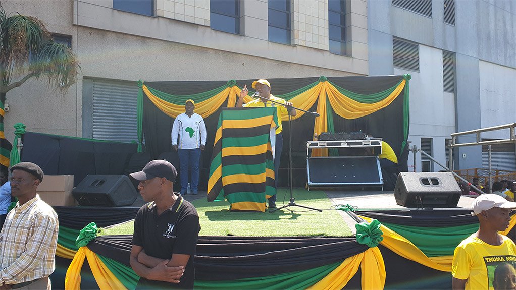 ANC KZN Chairperson, Sihle Zikalala addressing supporters outside ANC Headquaters in the province