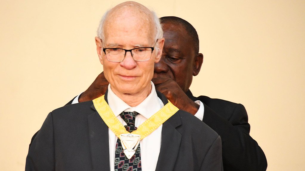President Cyril Ramaphosa bestows the Order of Luthuli in Silver to Andrew Trew
