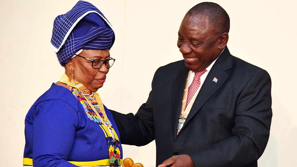 President Cyril Ramaphosa bestows the Order of Luthuli in Silver to Ambassador Thandi Lujabe-Rankoe