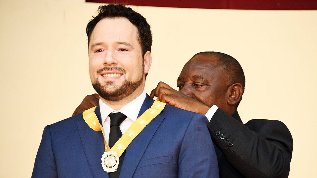 President Cyril Ramaphosa bestows the Order of Baobab in Silver to Braam Jordaan