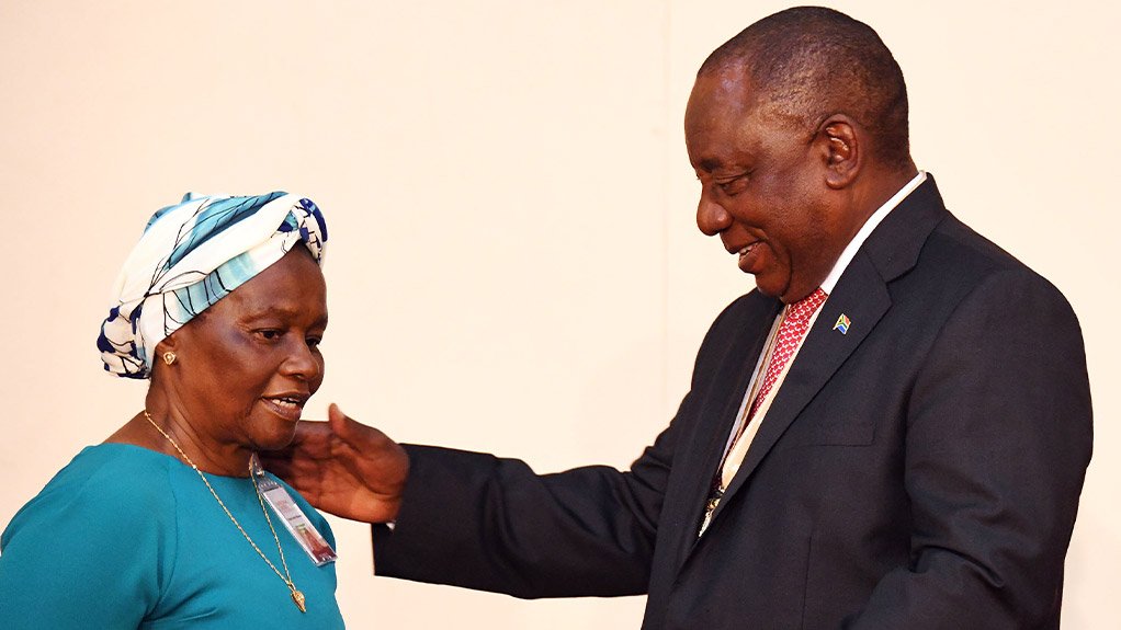 President Cyril Ramaphosa bestows the Order of Baobab in Silver to Constance Mirriam Thokozile Koza (Posthumous) represented by Daphne Koza