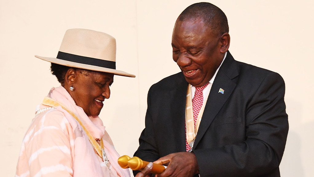 President Cyril Ramaphosa bestows the Order of Ikhamanga in Silver to Nomhle Nkonyeni 