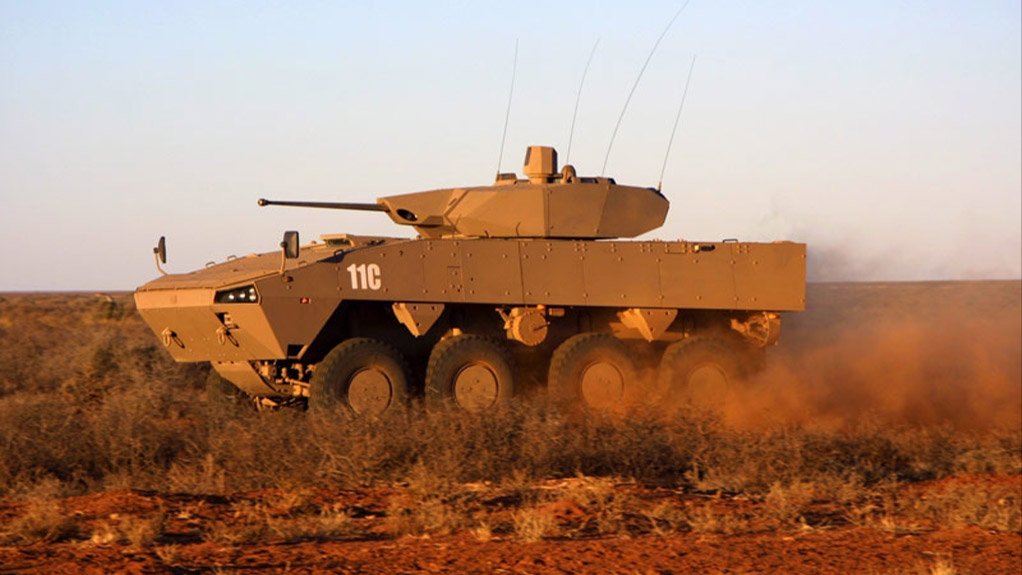 A Denel LCT-30 turret, armed with a GI-30 30 mm cannon, mounted on a South African Badger infantry fighting vehicle