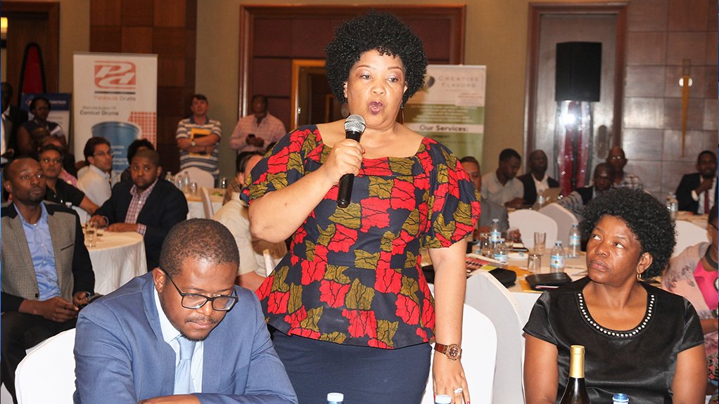 The Acting South African High Commissioner in Uganda, Ms Phumeza Mukendi during the South Africa-Uganda Business Seminar in Kampala. Next to here are members of the SA delegation, the Business Development Manager of the Export Credit and Insurance Corporation, Mr Paul Mojapelo, and the CEO of Bridge of Hopes Wines, Ms Rosemary Mosia