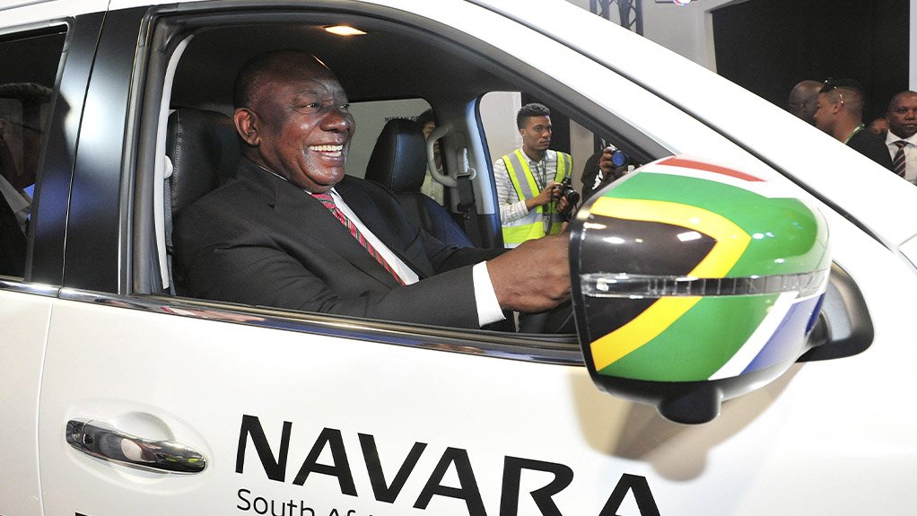 President Cyril Ramaphosa pictured in a Nissan Navara