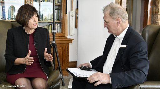 Environment Minister Barbara Creecy (left) interviewed by Mining Weekly Online's Martin Creamer.