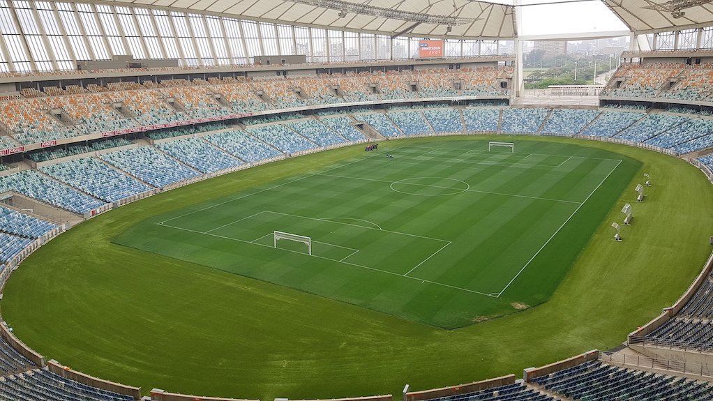 Artificial turf surrounds the pitch at Durban's iconic Moses Mabhida stadium 