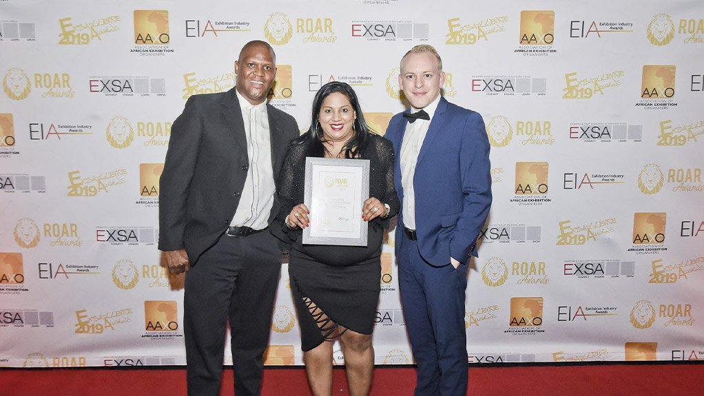 Specialised Exhibitions celebrating the Propak Africa award (l to r) Emmanuel Patty, Operations Director; Keraysha Pillay, Marketing Manager; and Sven Smit, Portfolio Director.