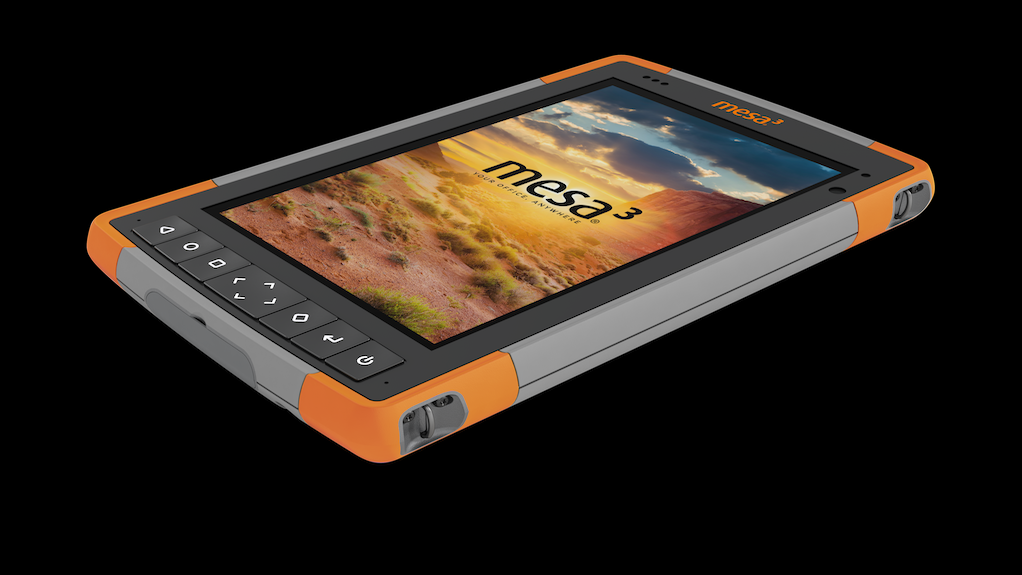 The durable case of the Mesa 3 tablet forms part of  the device 