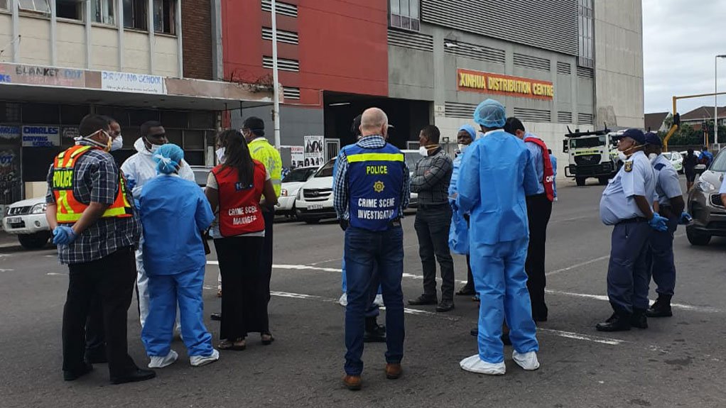 The Department of Economic Development and Tourism, Department of Labour, Law enforcement agencies, Department of Health and eThekwini municipality checking if business owners are adhering to lockdown regulations in Durban