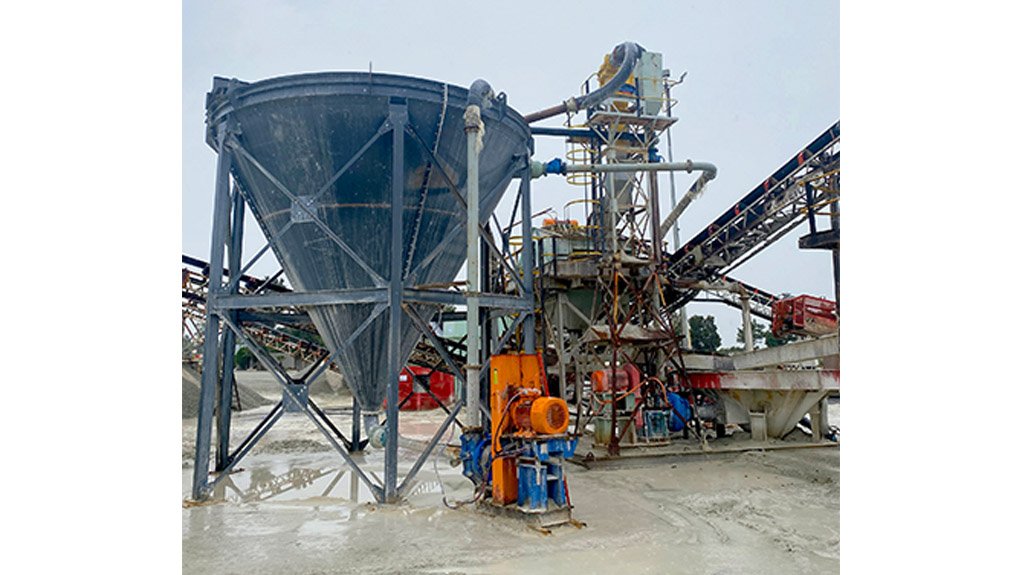The newly installed deep cone thickener which forms part of the sand reclaim section.