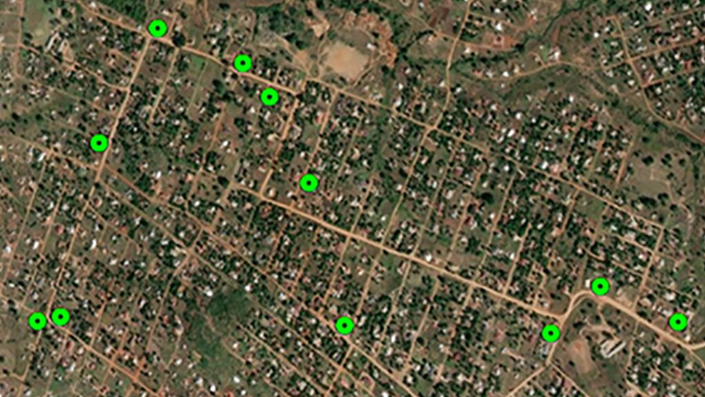 Satellite image of Ha-Mphego village in Limpopo province, with the locations of the spaza shops added