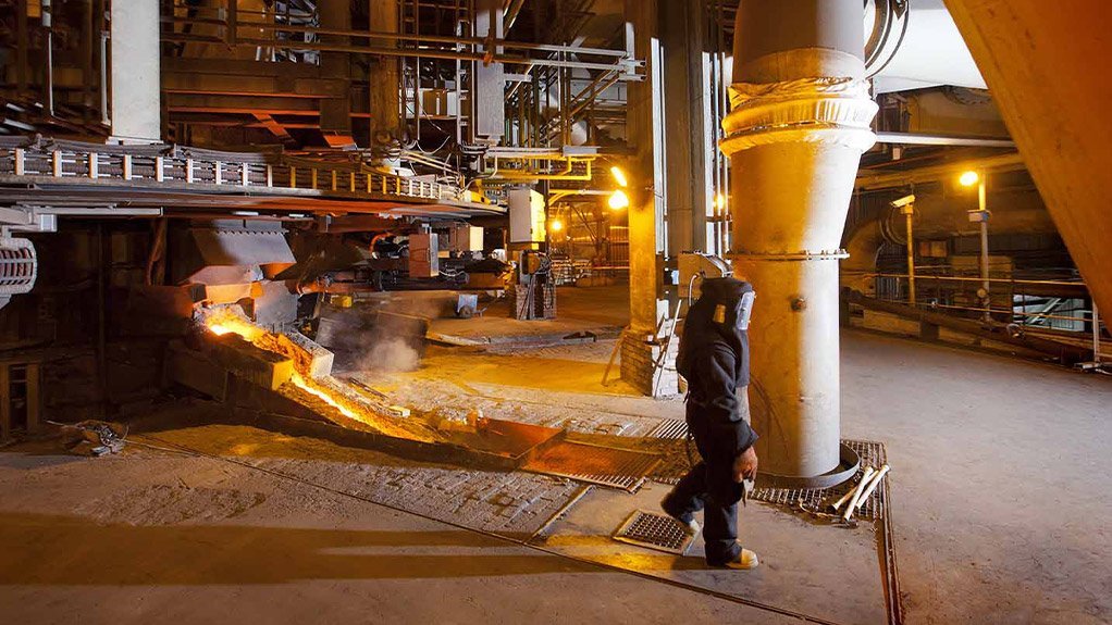Matte tapping at the Anglo Converter Plant, where good repair progress is being made.