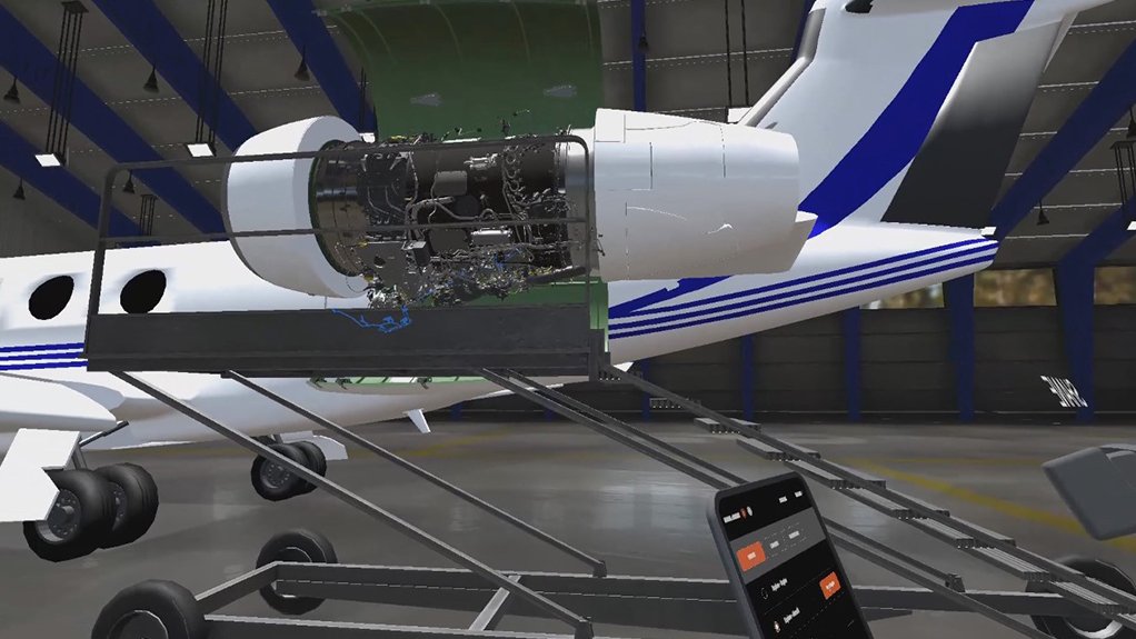 An image of the BR725 engine on an aircraft, taken from the VR training programme