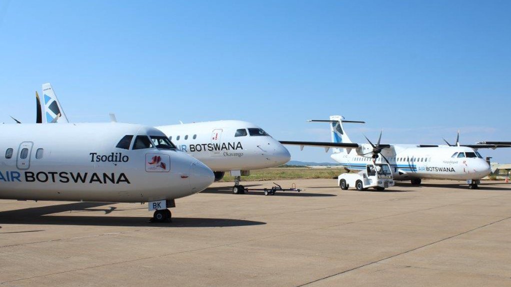 COVID-19 GROUNDED: Air Botswana’s entire fleet, of two ATR 72-600 turboprops (left and right) and one Embraer E170 regional jet 