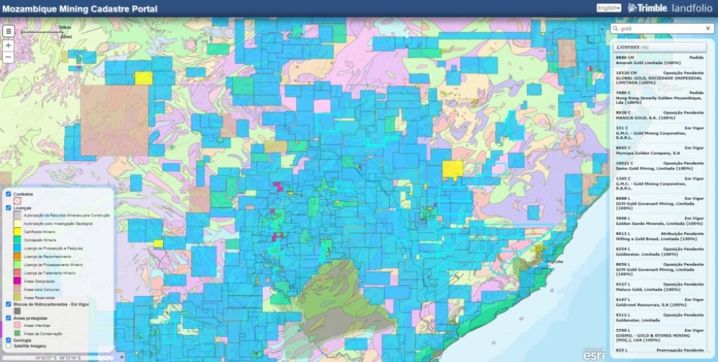 Mozambique mining cadastre portal.